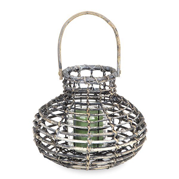 Round Bottom Rattan Lantern with Glass Candle Holder - Small