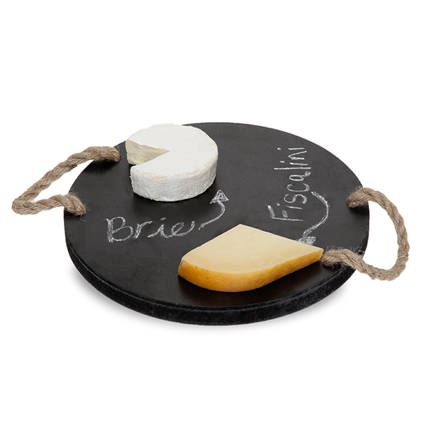 Round Wooden Cheese Board with Rope Handles 10in