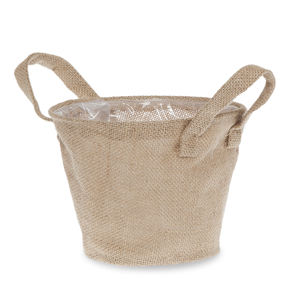 Natural Jute Round Handle Bag Wire Top Rim - Small 7in