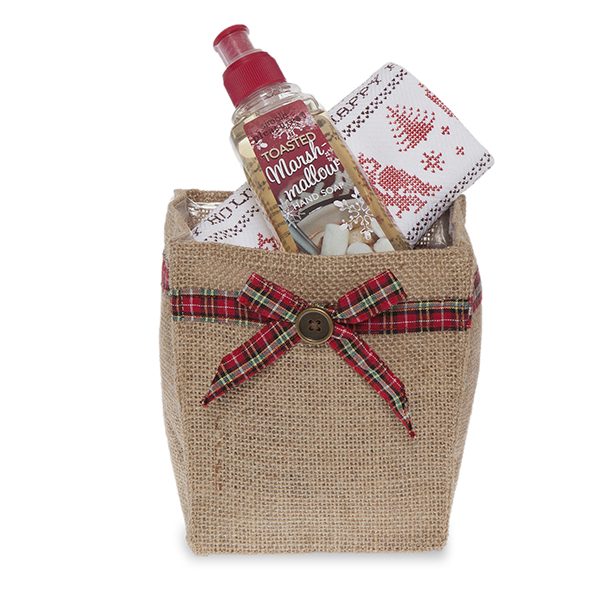 Natural Jute Utility Bag with Holiday Plaid Bow - Small 4in