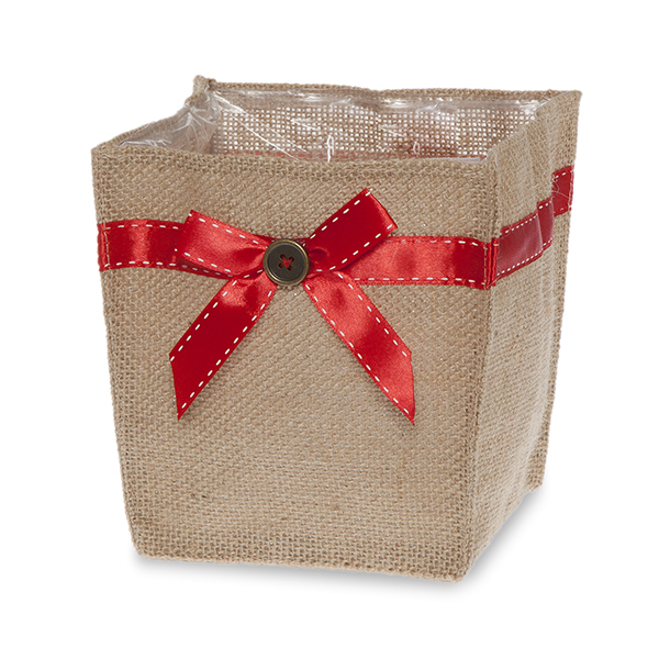 Natural Jute Utility Bag with Red Bow - Medium 5in