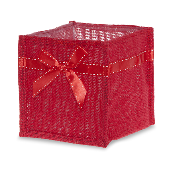 Red Jute Square Utility Bag with Red Bow - Small 5in