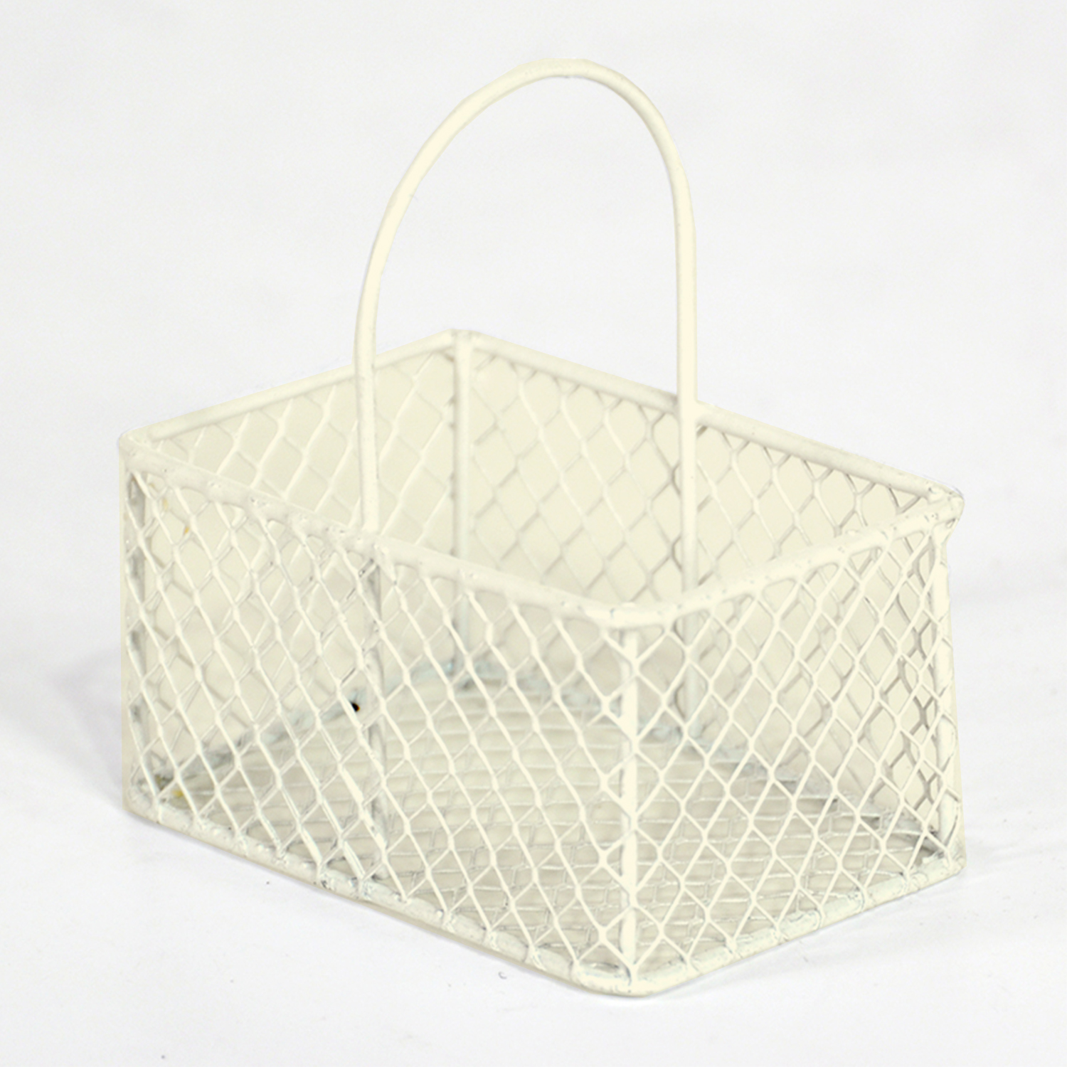 Stella Wire Mini Rectangular Handle Basket - Off White 2in