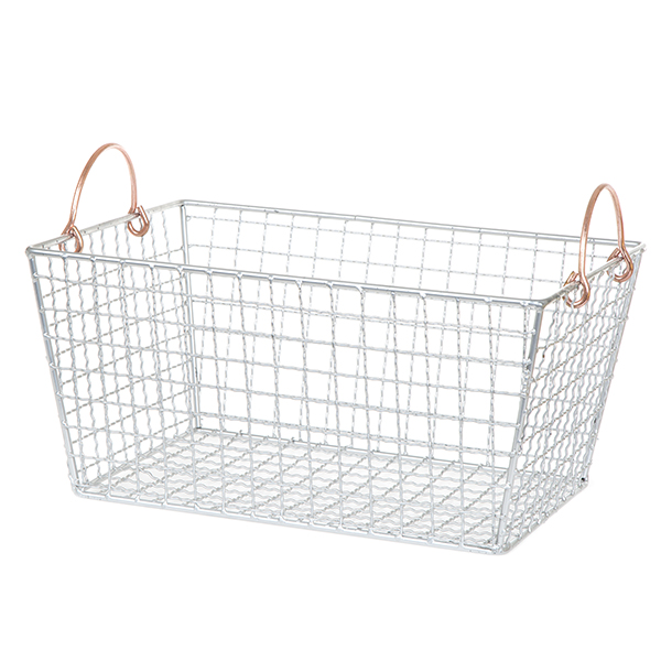 Stella Rect Wire Basket with Rose Ear Handles Large - 13in