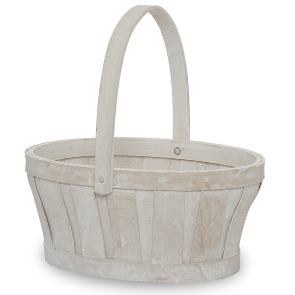 Oval Woodchip Handle Basket - White Wash 9in