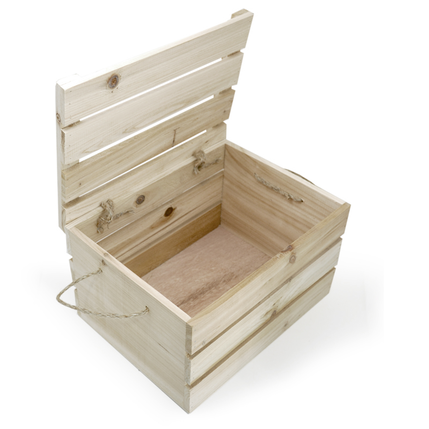 Natural Wooden Crate Storage Box with Lid - Medium 11in