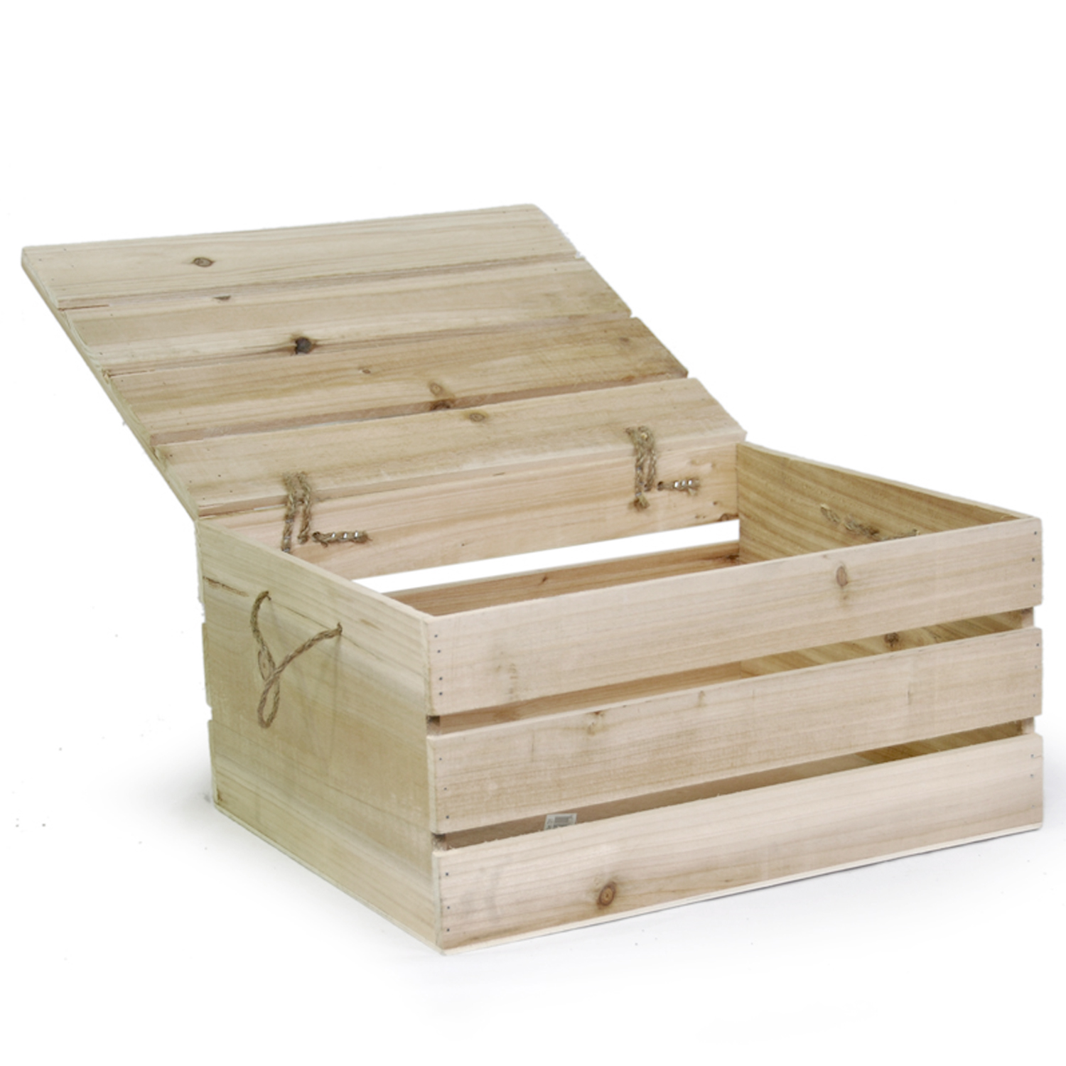 Natural Wooden Crate Storage Box with Lid - Large 15in