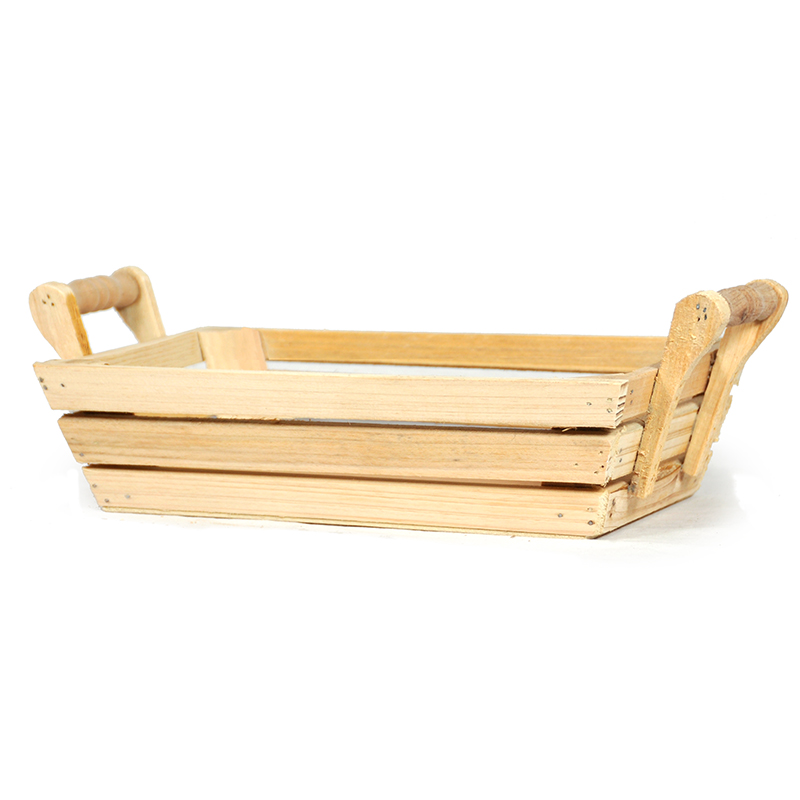Natural Rectangular Wood Tray with Side Handles - Small 9in