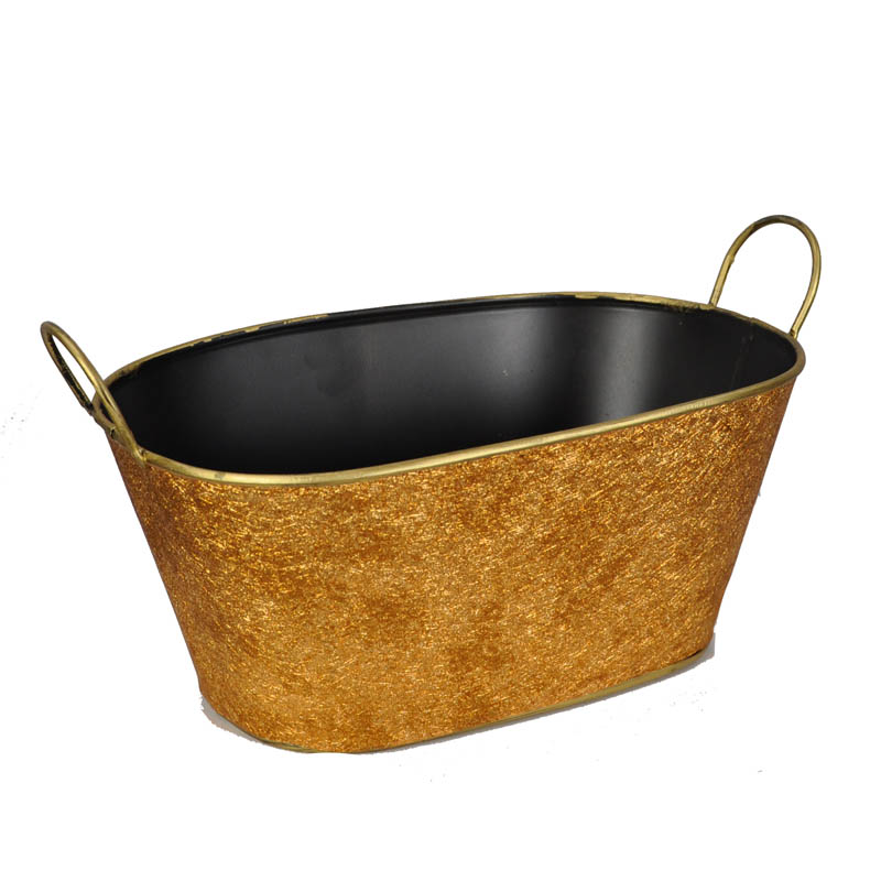 Metal Oblong Foil Basket with Handle 10in