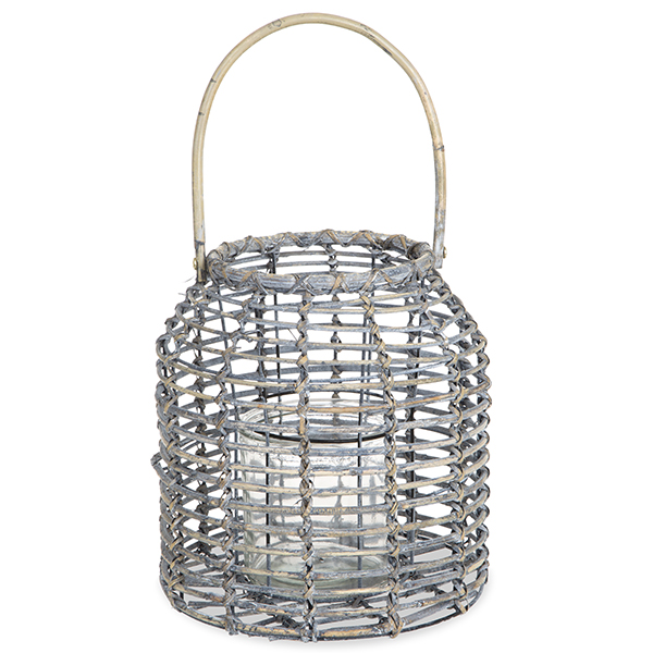 Rattan Lantern with Glass Candle Holder - Wide