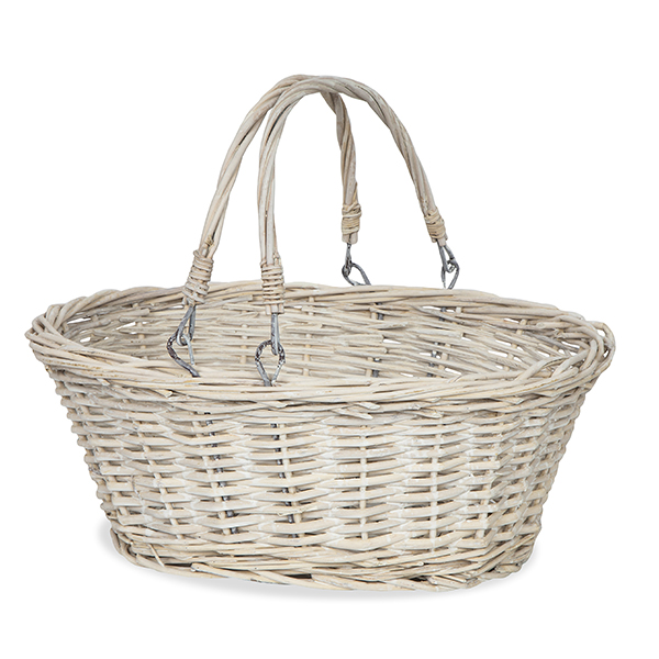 Lucy Medium Willow Shopping Basket - White Wash 14in