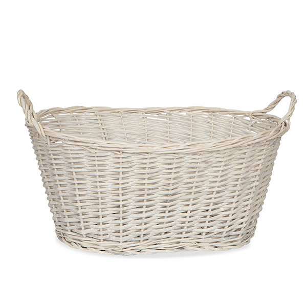 Oval Willow Utility Basket with Side Handles - White Wash 20in