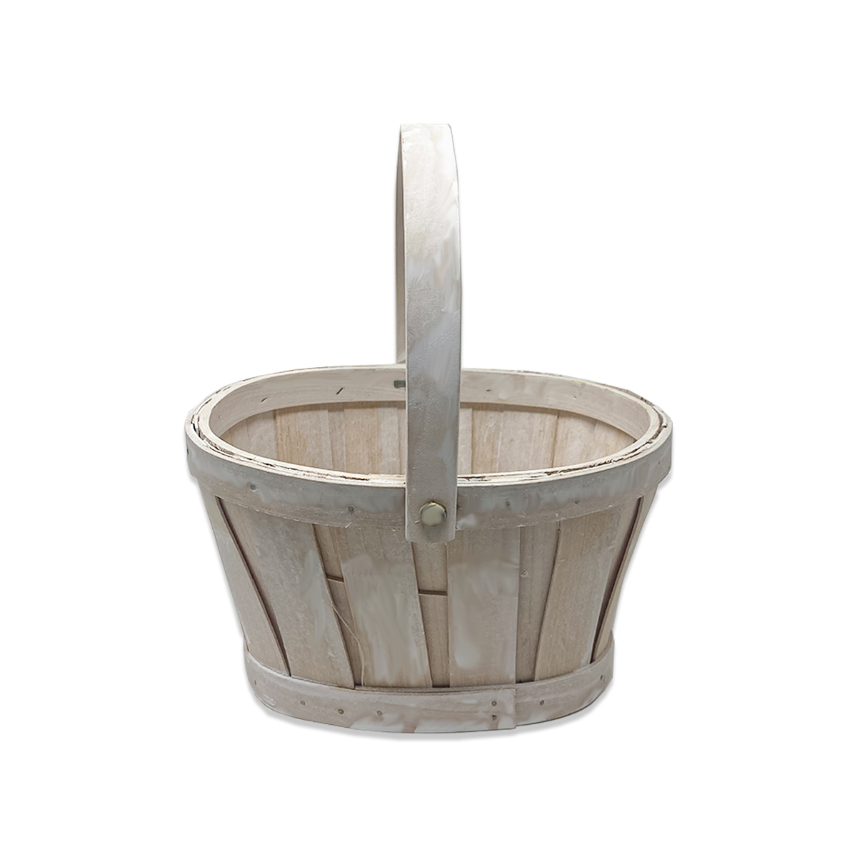 Oval Woodchip Handle Basket - White Wash 8 in
