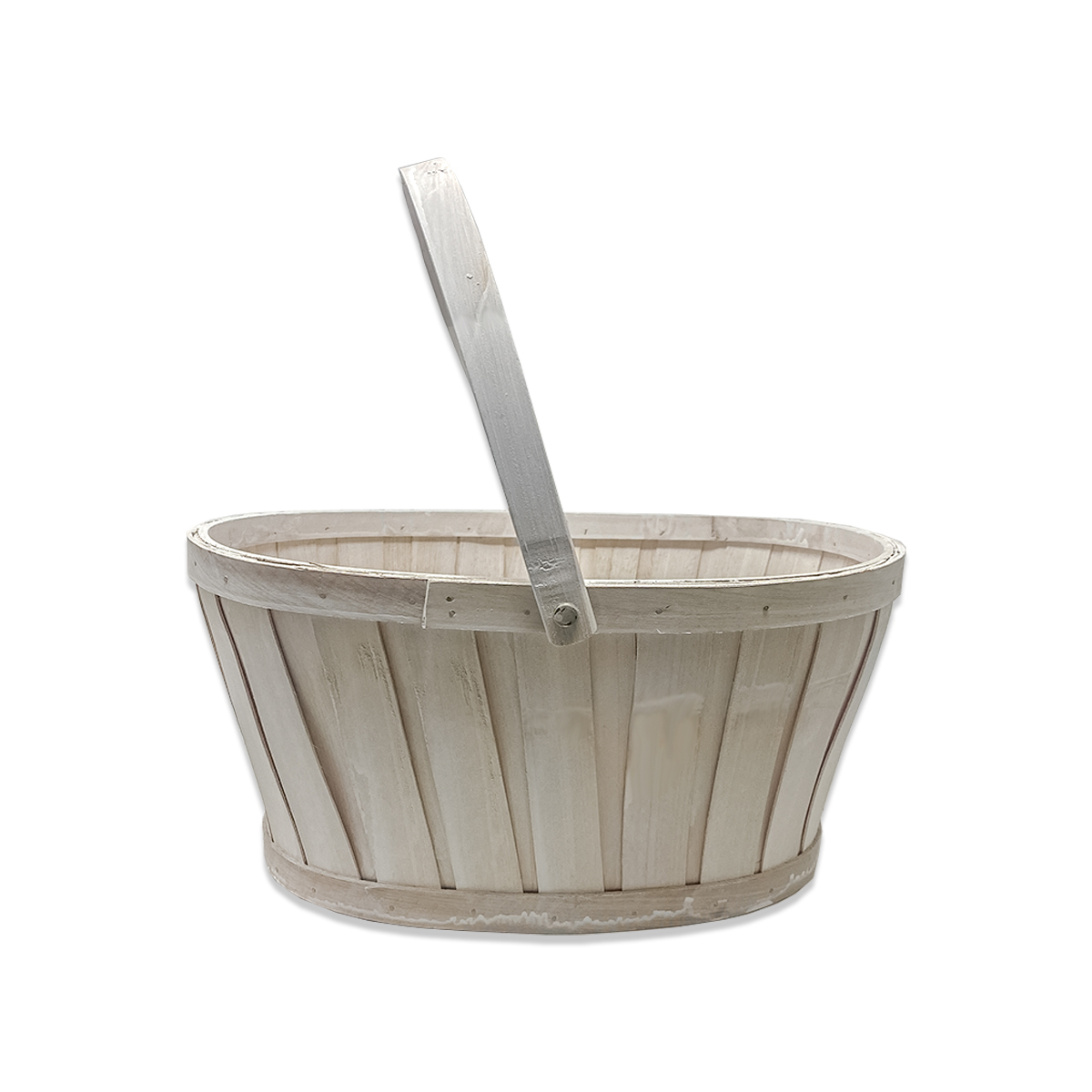 Oval Woodchip Handle Basket - White Wash 13 in