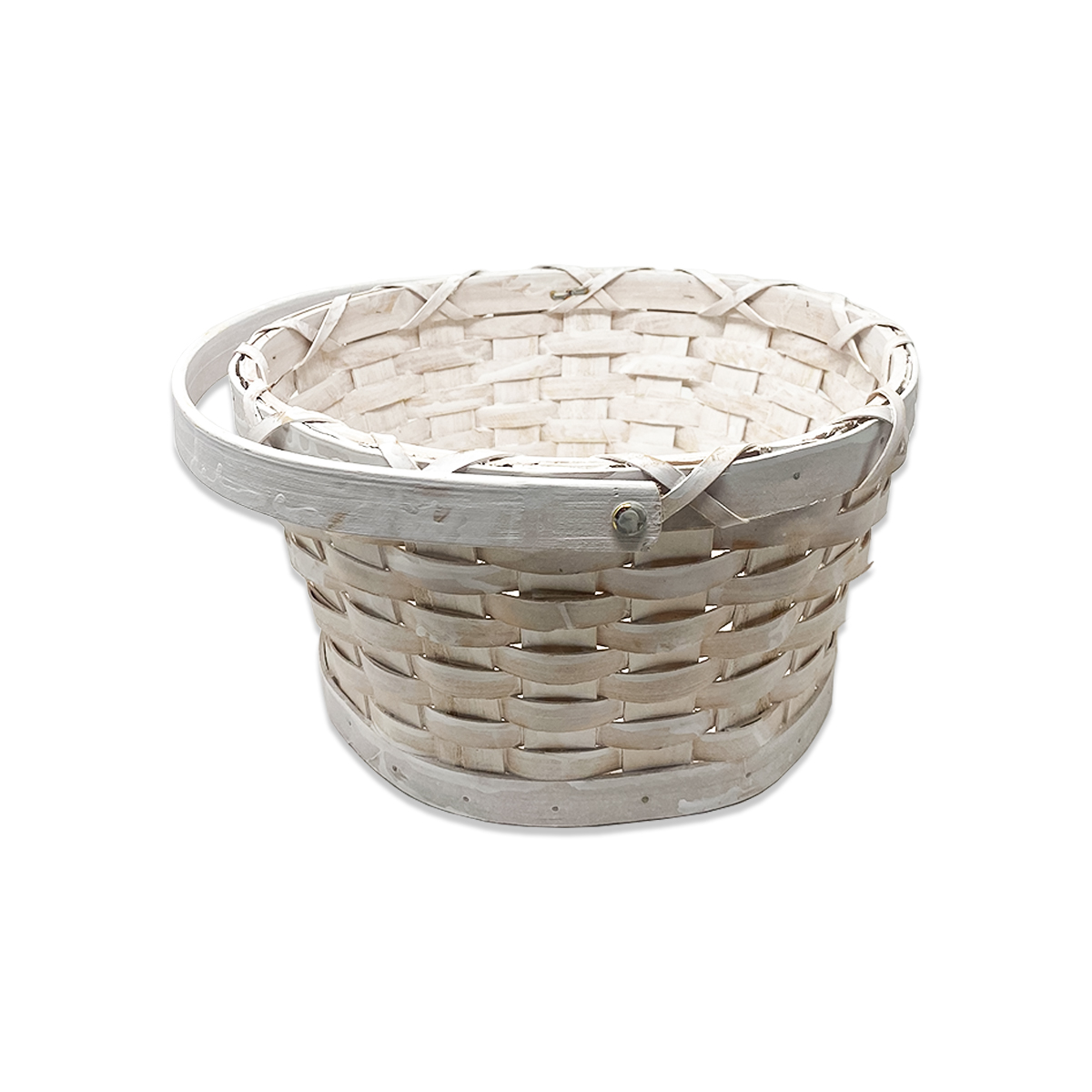 Swing Handle Bamboo Basket - Washed White 9in