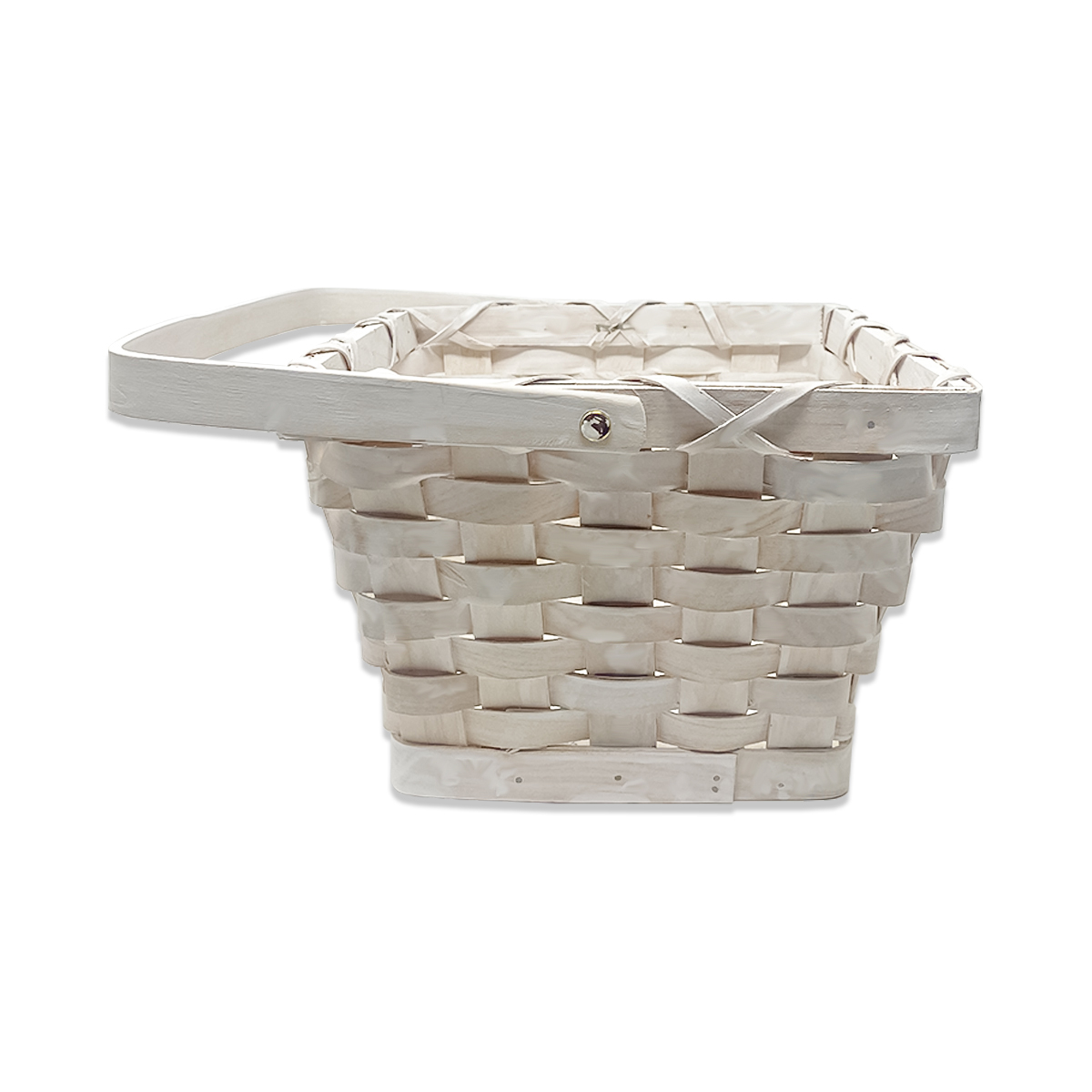 Swing Handle Square Bamboo Basket - Washed White 8 in