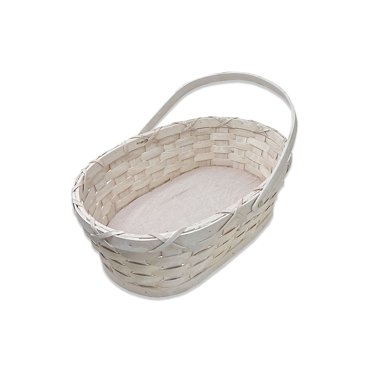 Oblong Swing Handle Bamboo Basket - Washed White 13 in