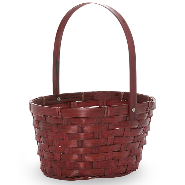 Red Swing Handle Oval Bamboo Basket 8in