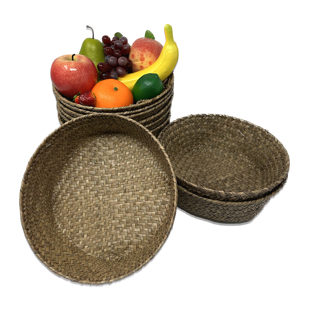12 Pack - Alexa Natural Round Tray Basket - 8in