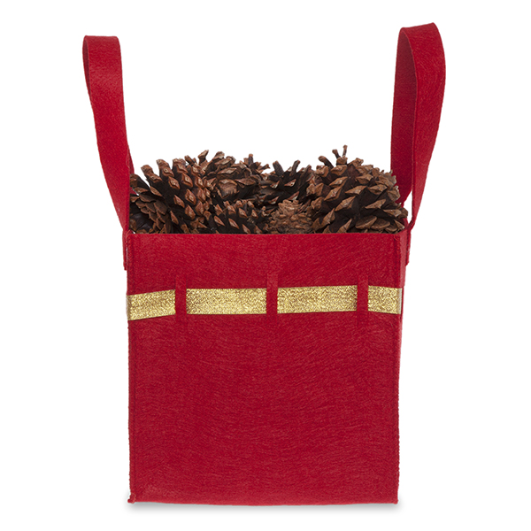 Red Square Felt Handle Bag with Gold Trim - Large 8in