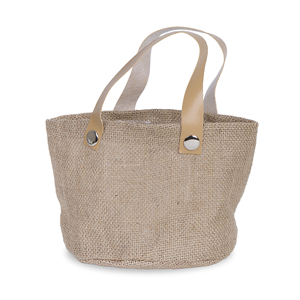 Natural Jute Round Bag with Faux Leather Handles - 6in The Lucky Clover ...