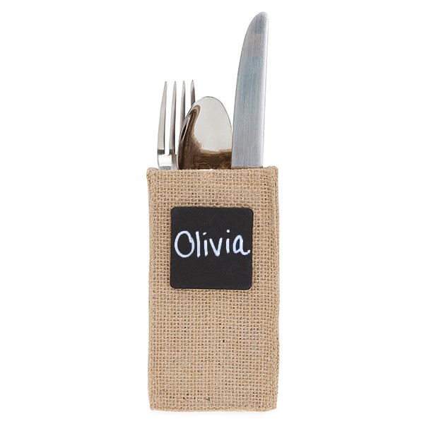 Jute Cutlery Bag with Chalkboard Tag