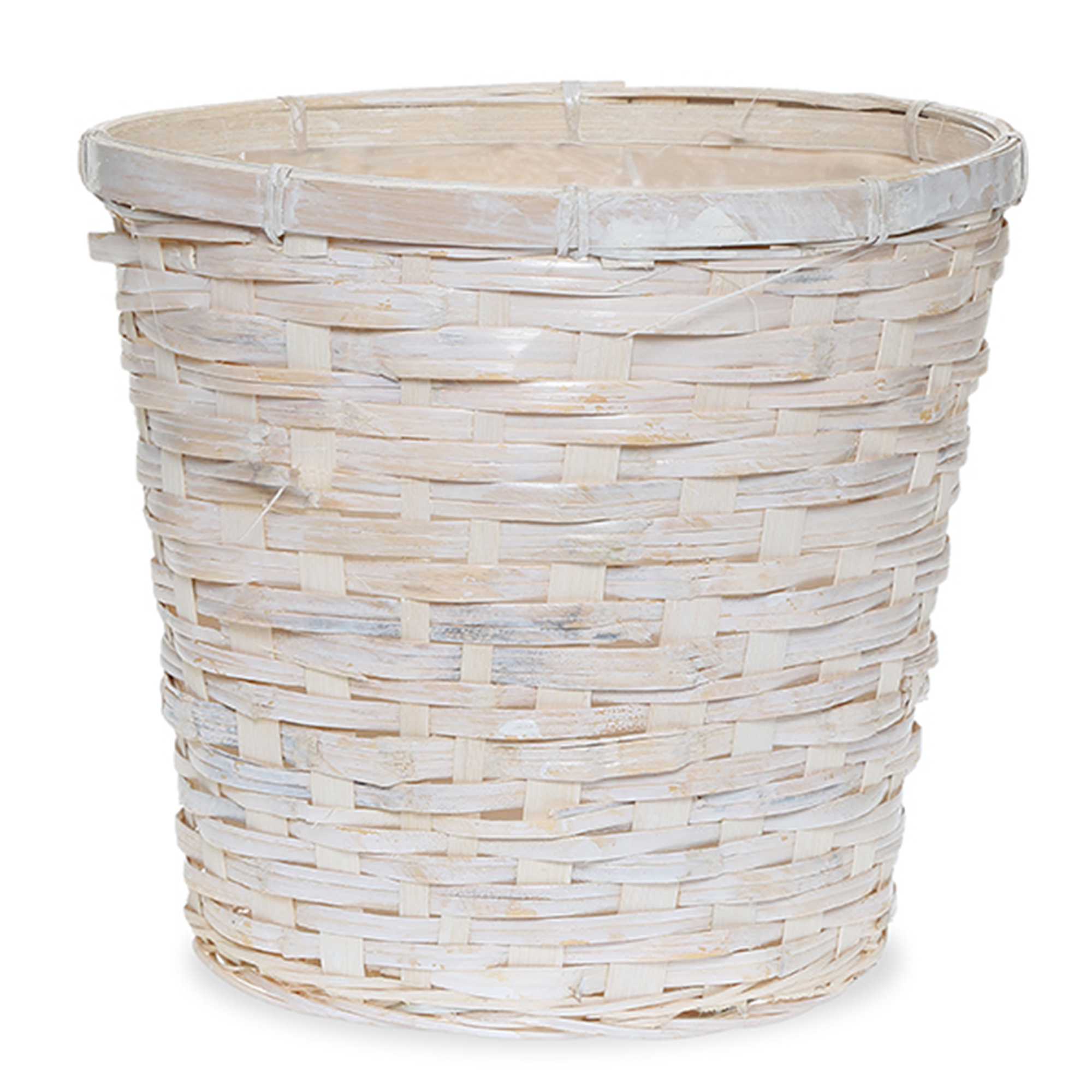 White Round Rattan Planter Basket 13 in