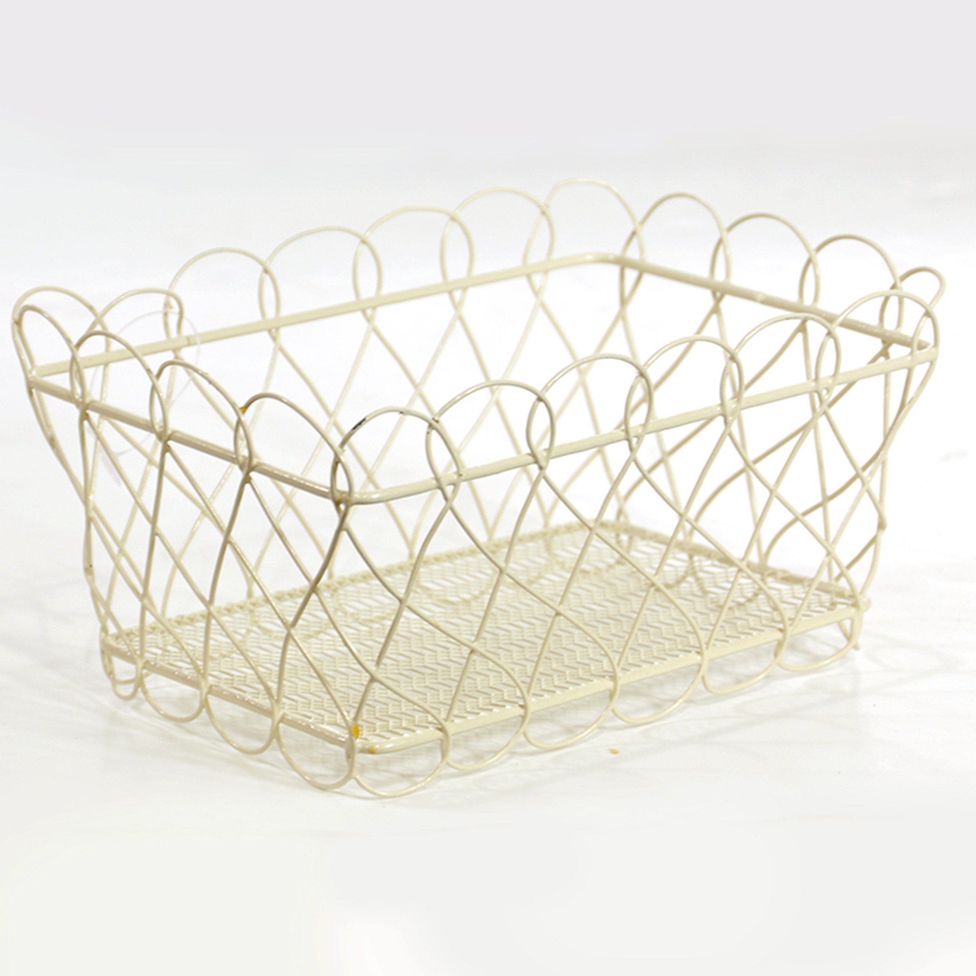 Stella Mini Rectangular Basket with Scalloped Edge- Cream 6in