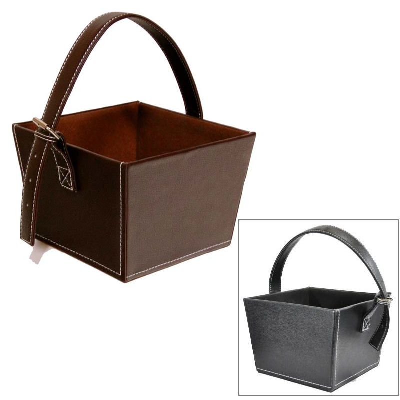 The Lucky Clover Trading Faux Leather Tote Basket with Buckle Brown