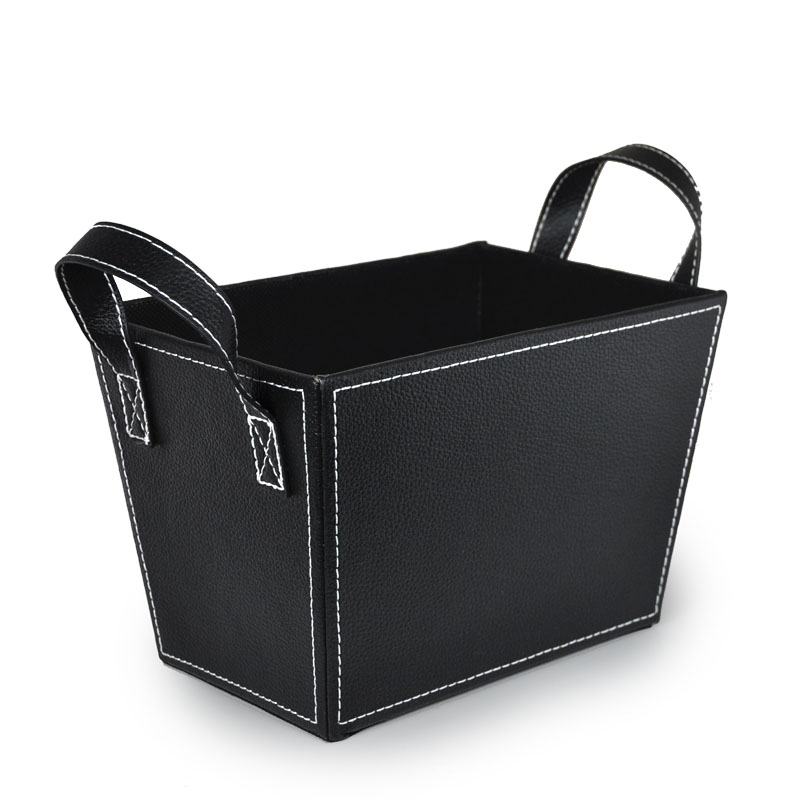 Roosevelt Faux Leather Basket with Handles - Small 8in