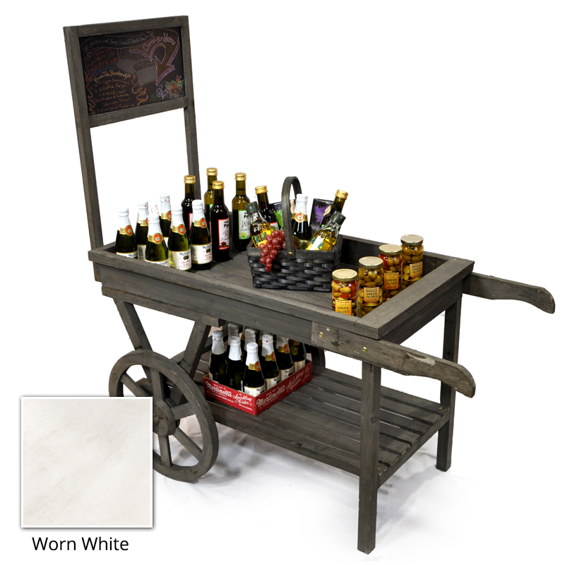 Wooden Store Display Cart with Chalkboard - Worn White
