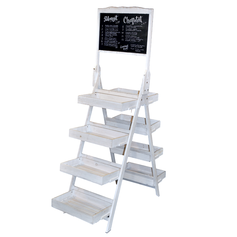 Display Rack with Chalkboard - Double Sided, Worn White
