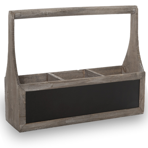 Wooden Rect Three Compartment Planter with Handle 15in