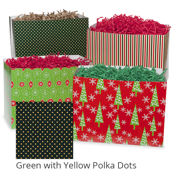 Large Holiday Basket Box - 10in- Green with Yellow Polka Dots