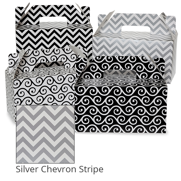 Medium Designer Gable Box 10in- Silver Chevron Stripe