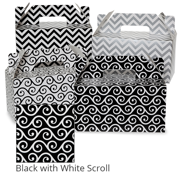 Medium Designer Gable Box 10in- Black with White Scroll