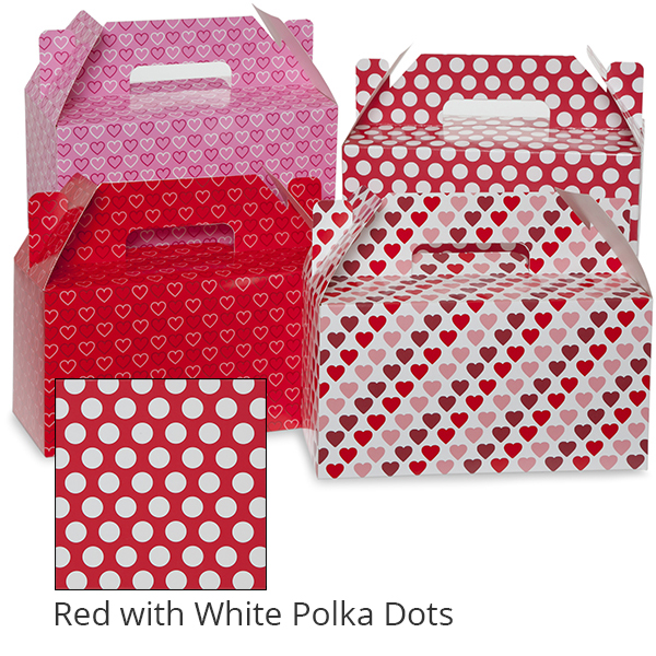 Small Valentine Gable Box 9in- Red with White Polka Dots