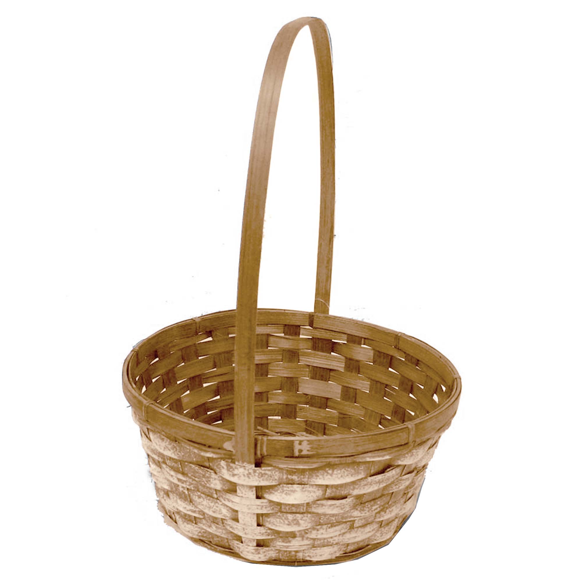 Round Bamboo White Stain Handle Basket 12in