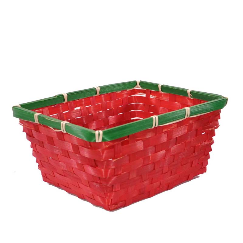 Red Rectangular with Green Rim Utility Basket 10in