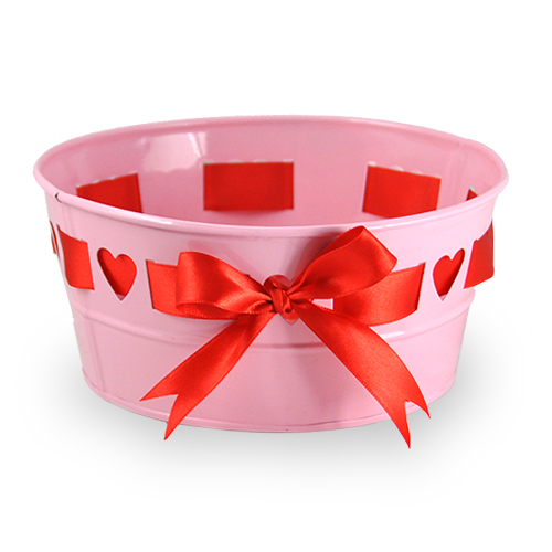 Small Round Heart Design with Ribbon Container 6in