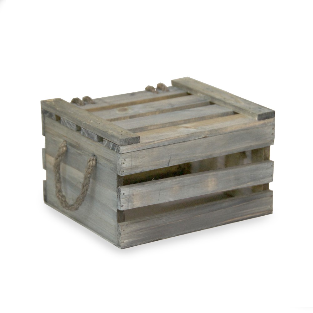 Antique Grey Wooden Crate Storage Box with Lid - Sm 7in