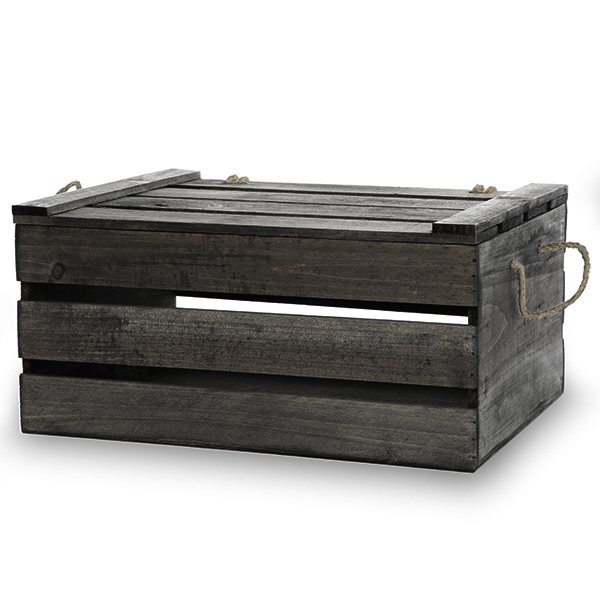 Wooden Crate Storage Box with Lid - Large 15in
