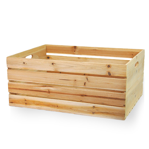 Natural Wooden Storage Crate with In-Handles - XXL 21in
