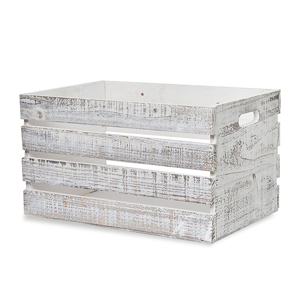 Wooden Storage Crate with In-Handles Worn White - XXL 21in