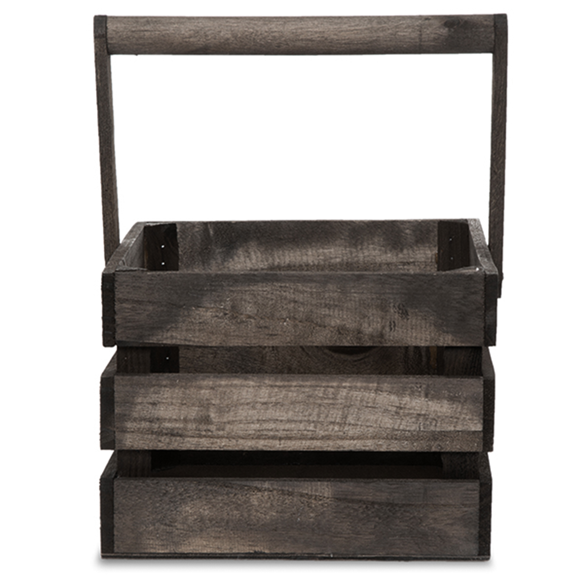 Square Wooden Crate Swing Handle Basket - Antique Dark Grey 9in