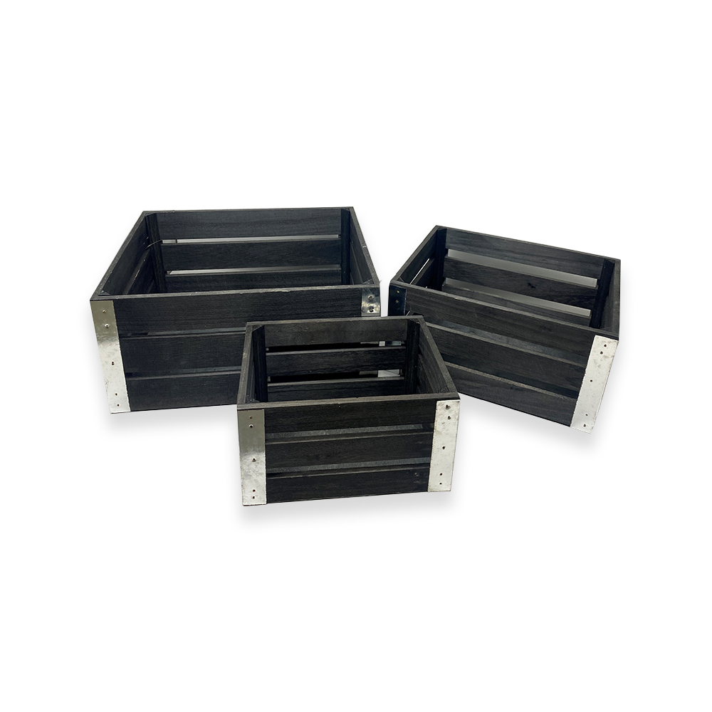Rect Wooden Crate Set of Three - Dark Grey