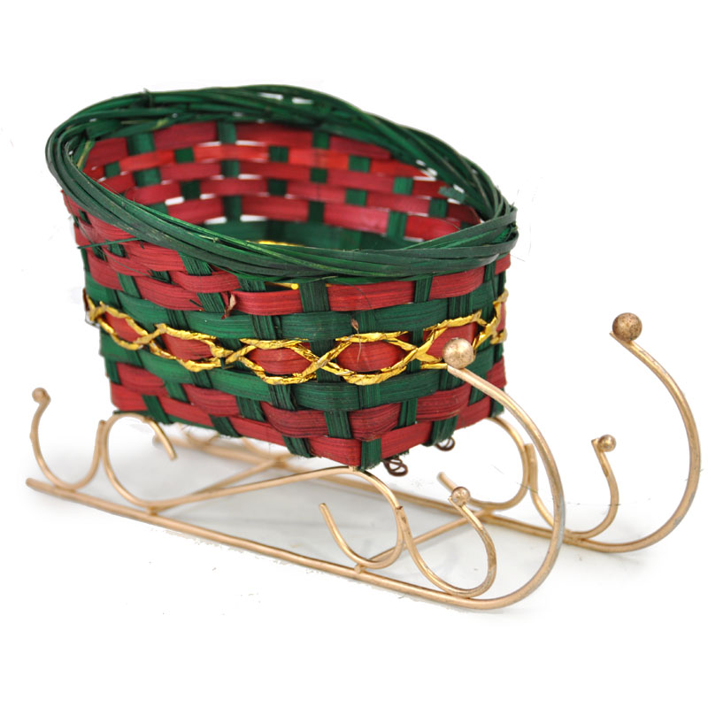 Holiday Bamboo Sleigh Basket - Small 6in