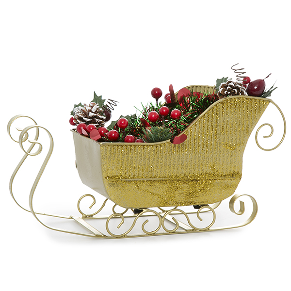 Holiday Gold Glitter Sleigh - Small 8in