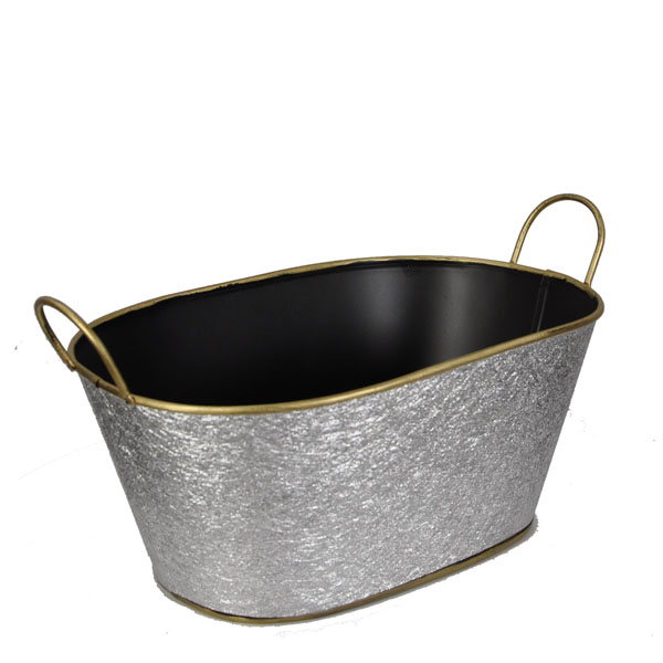 Metal Oblong Foil Basket with Handle 10in