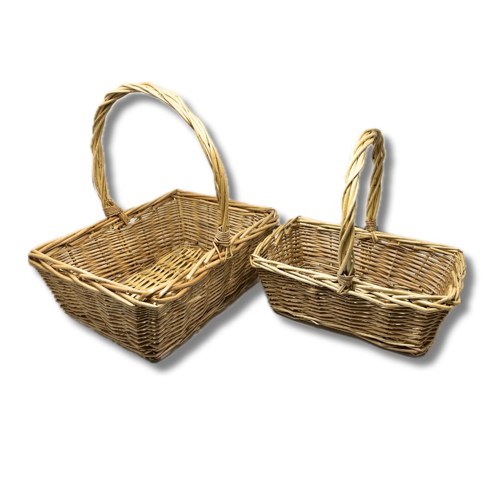 Natural Rectangular Willow Basket with Handle - Set of Two